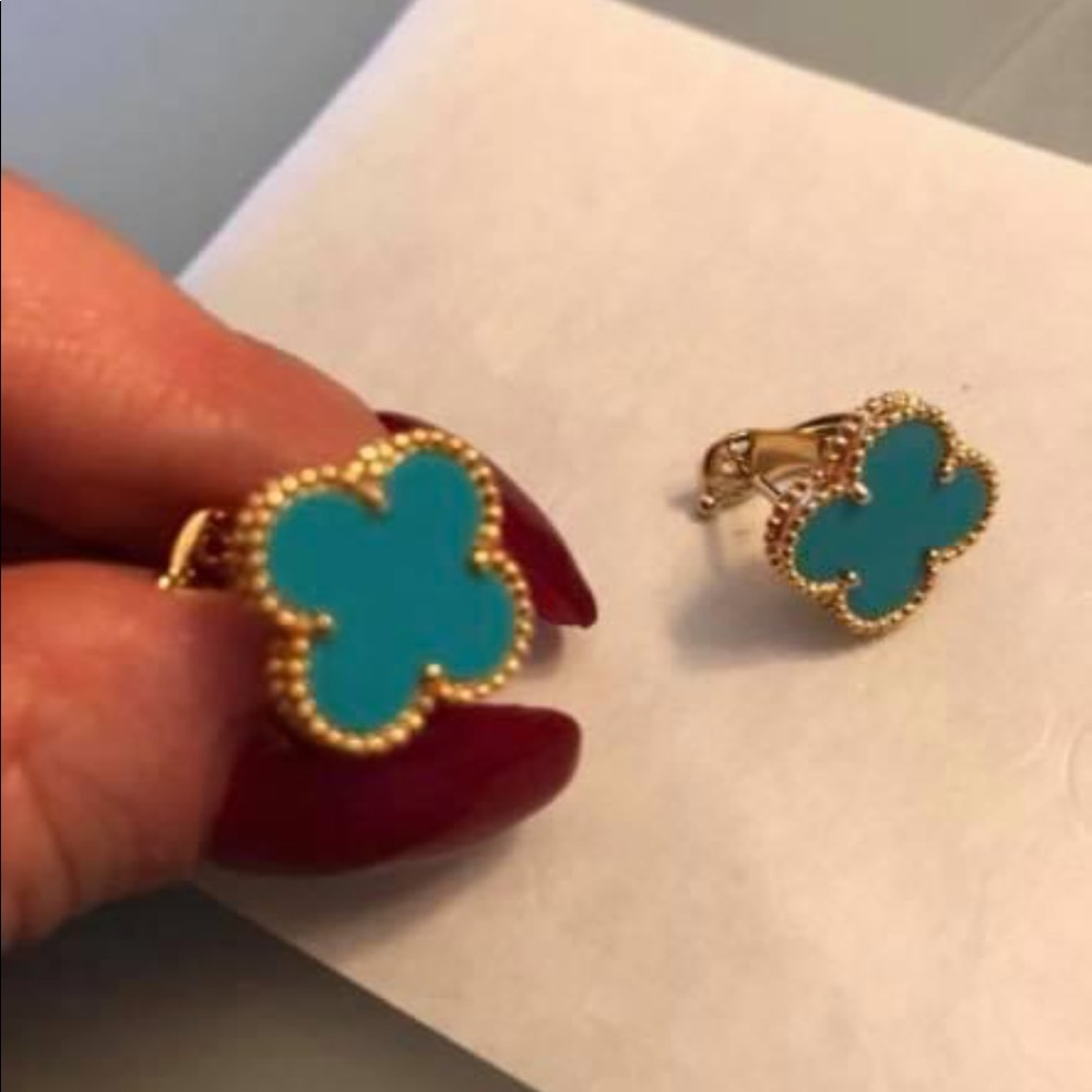 Turquoise and gold clover french back earrings